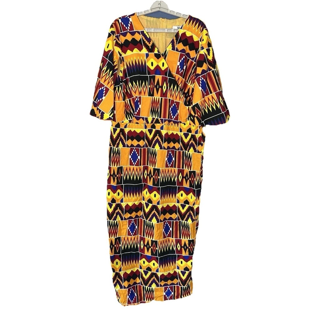 ABCWax African wax print Ankara Maxi Dress Womens 3x Flutter Sleeve Festival